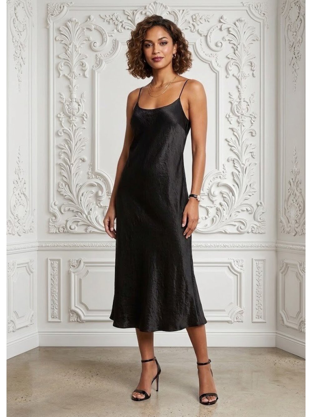 NWT Vince Satin Slip Midi in Black Tank Dress XL $328